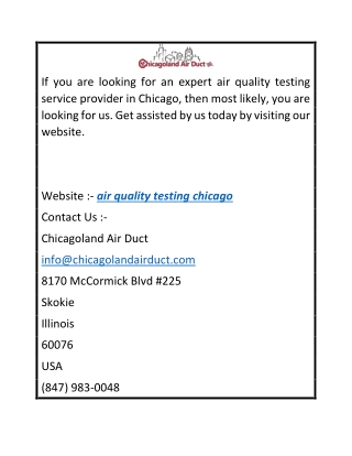 Air Quality Testing Chicago  Chicagolandairduct.com