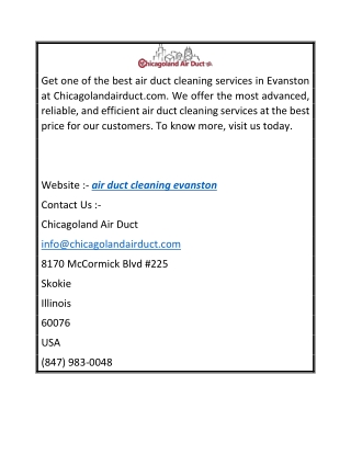 Get Air Duct Cleaning Evanston  Chicagoland Air Duct