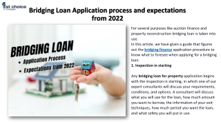 Bridging Loan Application process and expectations from 2022