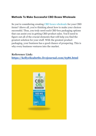 Methods To Make Successful CBD Boxes Wholesale