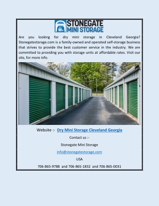 Dry Mini Storage Cleveland Georgia | Stonegatestorage.com
