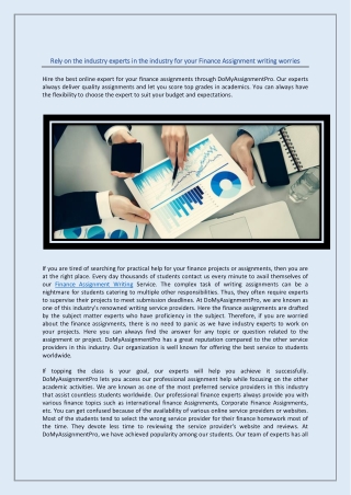 Rely on the industry experts in the industry for your Finance Assignment writing worries
