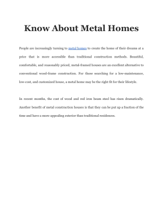 Know About Metal Homes