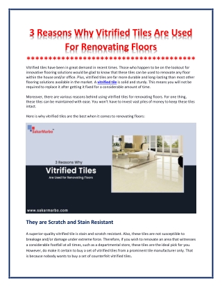 Top 3 Reasons to Choose Vitrified Tiles for Floor Renovation