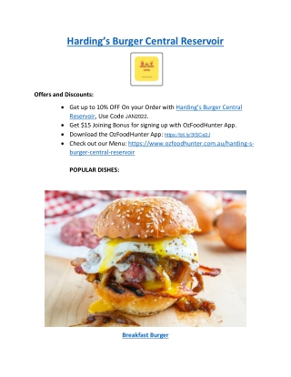 5% Off - Harding’s Burger Central Reservoir Menu, VIC