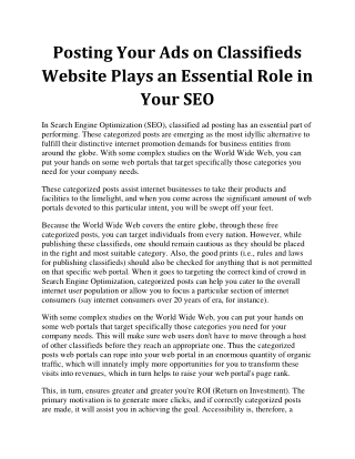 Posting Your Ads on Classifieds Website Plays an Essential Role in Your SEO