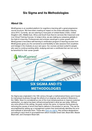 Six Sigma and its Methodologies