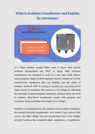 Isolation transformer and its advantages