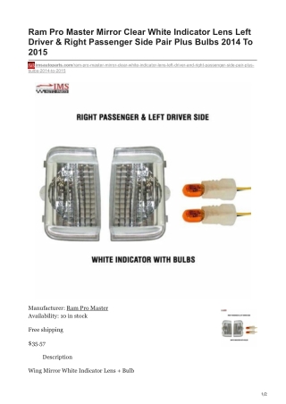 imsautoparts.com-Ram Pro Master Mirror Clear White Indicator Lens Left Driver amp Right Passenger Side Pair Plus Bulbs