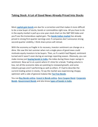 Taking Stock A Lot of Good News Already Priced Into Stocks