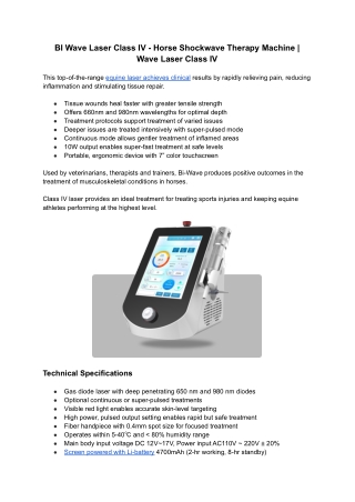 BI Wave Laser Class IV - Horse Shockwave Therapy Machine _ Wave Laser Class IV