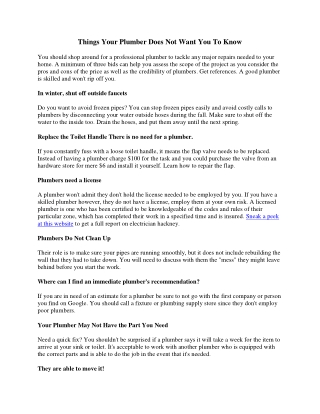 Things Your Plumber Does Not Want You To Know