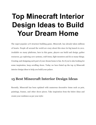 Top Minecraft Interior Design Ideas to Build Your Dream Home