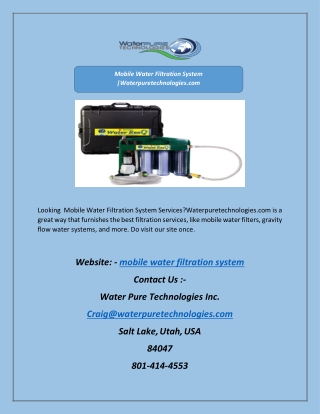 Mobile Water Filtration System |Waterpuretechnologies.com