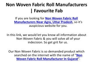 Non Woven Fabric Roll Manufacturers - Favourite Fab