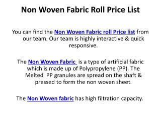 Non Woven Fabric Roll Price List | Non Woven Fabric Manufacturers
