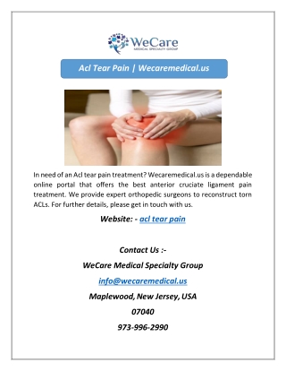 Acl Tear Pain | Wecaremedical.us