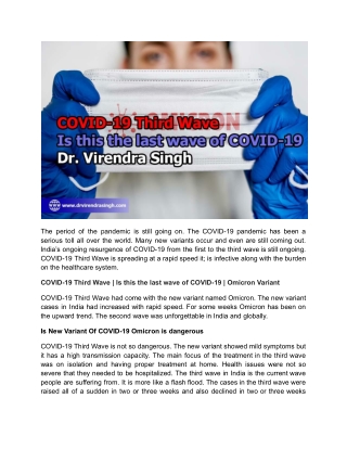COVID-19 Third Wave _ Is this the last wave of COVID-19 _ Dr. Virendra Singh