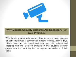 Why Modern Security Cameras Are Necessary For Your Premise?