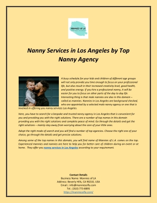 Nanny Services in Los Angeles by Top Nanny Agency