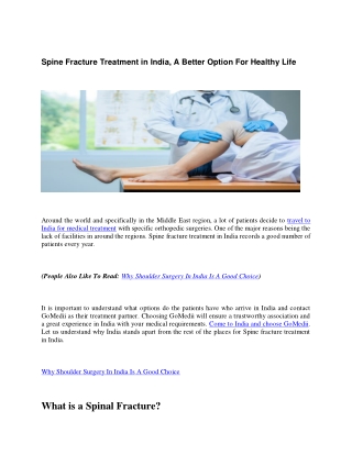 Spine Fracture Treatment In India, A Better Option For Healthy Life