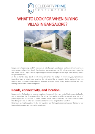 WHAT TO LOOK FOR WHEN BUYING VILLAS IN BANGALORE