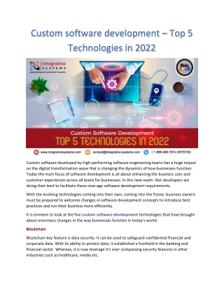 Custom software development – Top 5 Technologies in 2022