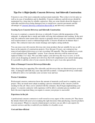 Sidewalk And Driveway Construction Tips