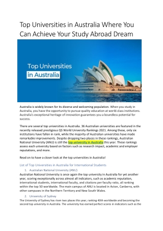 Top Universities in Australia Where You Can Achieve Your Study Abroad Dream