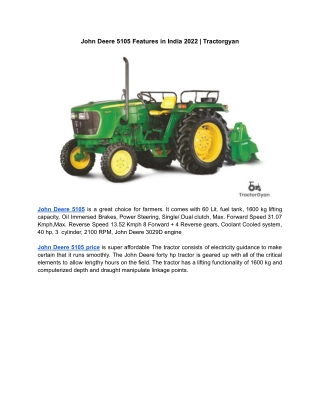John Deere 5105 Features in India 2022 | Tractorgyan