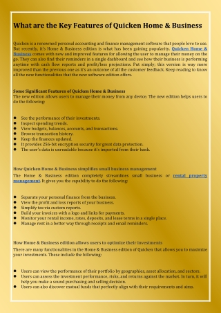 What are the Key Features of Quicken Home and Business
