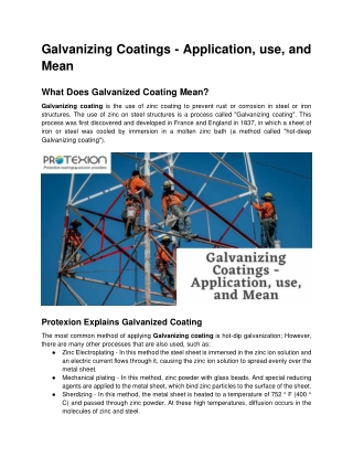 Galvanizing Coatings - Application, use, and Mean