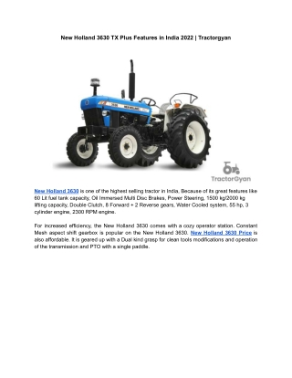 New Holland 3630 TX Plus Features in India 2022 | Tractorgyan