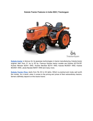 Kubota Tractor Features in India 2022 | Tractorgyan