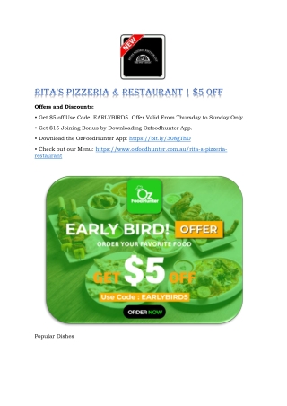 Rita's Pizzeria & Restaurant EARLYBIRD5