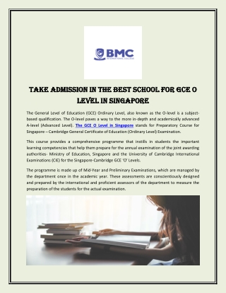 Take Admission in the Best School for GCE O Level in Singapore