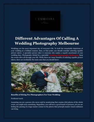 Different Advantages Of Calling A Wedding Photography Melbourne