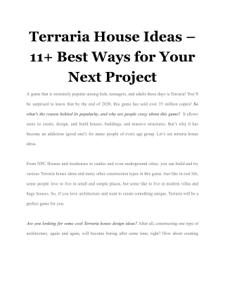 Terraria House Ideas – 11  Best Ways for Your Next Project