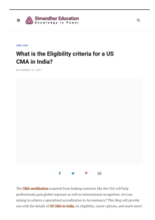 What is the Eligibility criteria for a US CMA in India?
