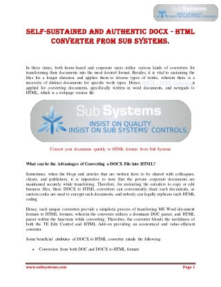 Self-sustained and authentic DOCX - HTML Converter from Sub Systems.