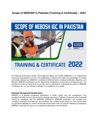 Scope of NEBOSH in Pakistan [Training & Certificate] – 2022