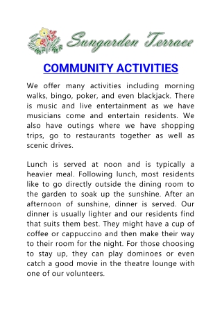 COMMUNITY ACTIVITIES Sungarden Terrace