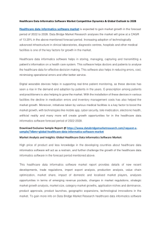 Healthcare Data Informatics Software Market Competitive Dynamics & Global Outlook to 2028
