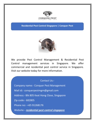 Residential Pest Control Singapore | Conquer Pest