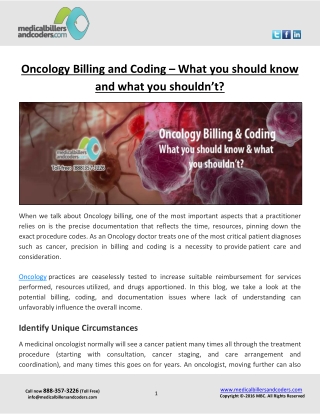 Oncology Billing and Coding – What you should know and what you shouldn’t?
