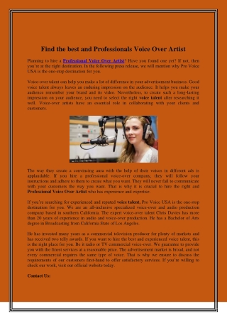 Find the best and Professionals Voice Over Artist