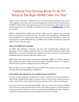 Updating Your Drawing Room To 4K TV- Which Is The Right HDMI Cables For That