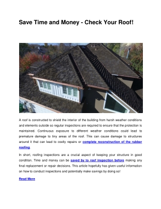 Save Time and Money - Check Your Roof!