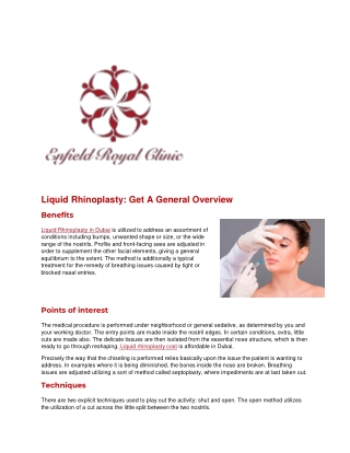 Liquid Rhinoplasty Get A General Overview