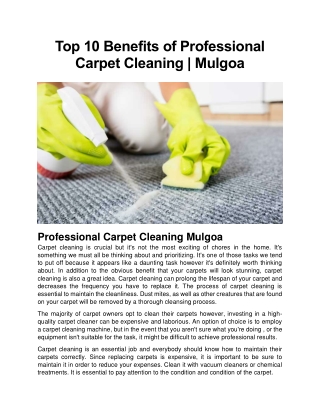 Top 10 Benefits of Professional Carpet Cleaning - Mulgoa